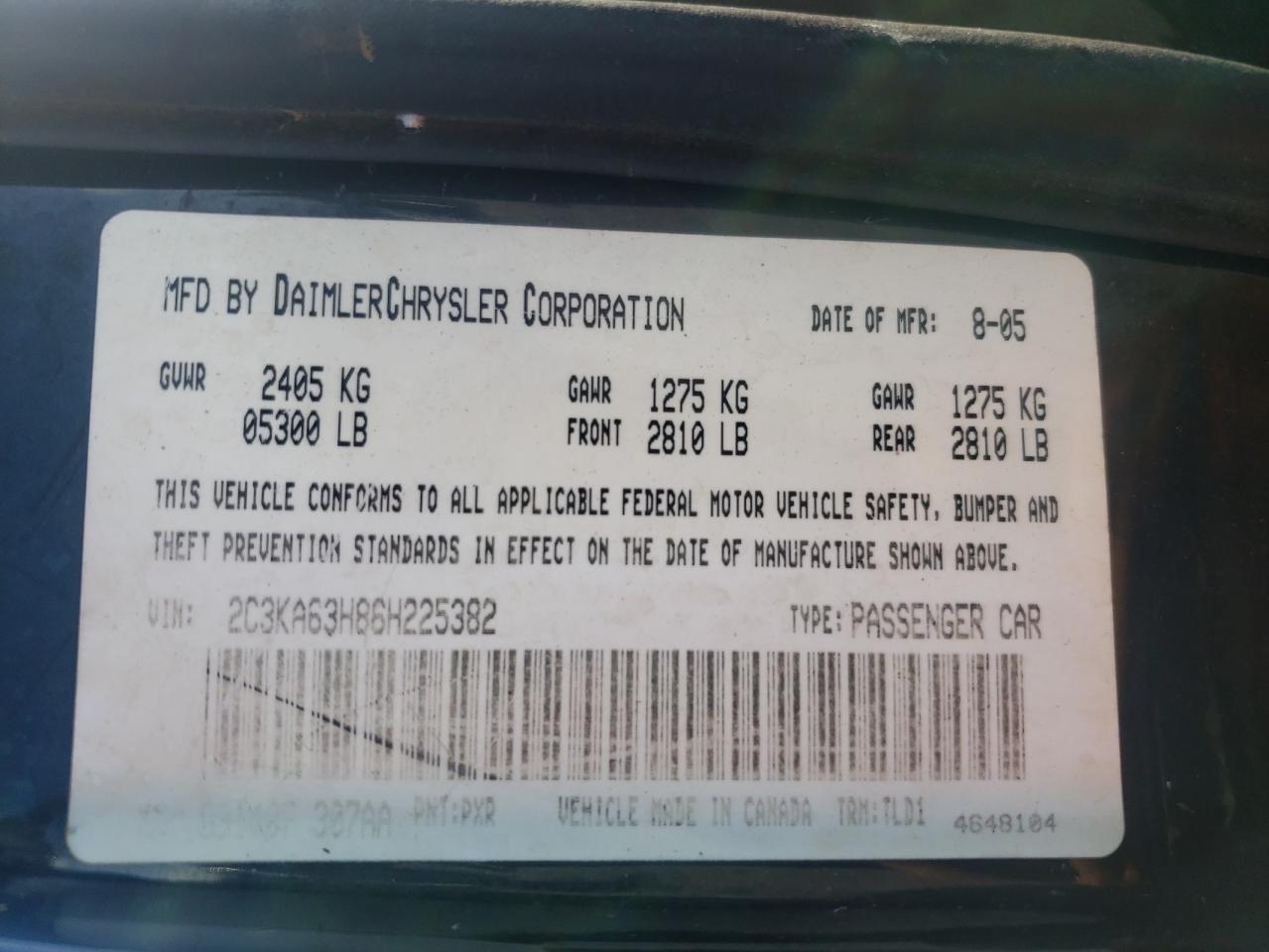 2006 Chrysler 300C VIN: 2C3KA63H86H225382 Lot: 81705745