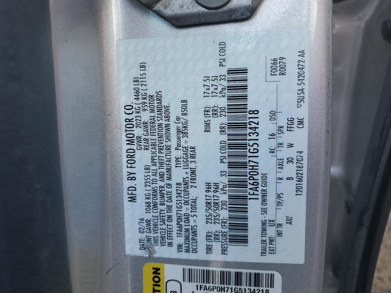 2016 Ford Fusion Se VIN: 1FA6P0H71G5134218 Lot: 70465635