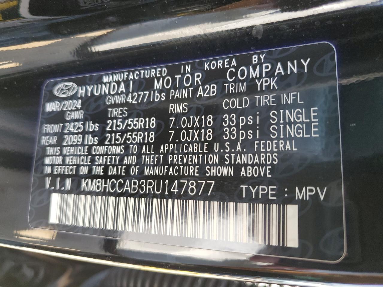 2024 Hyundai Kona Sel VIN: KM8HCCAB3RU147877 Lot: 81011675