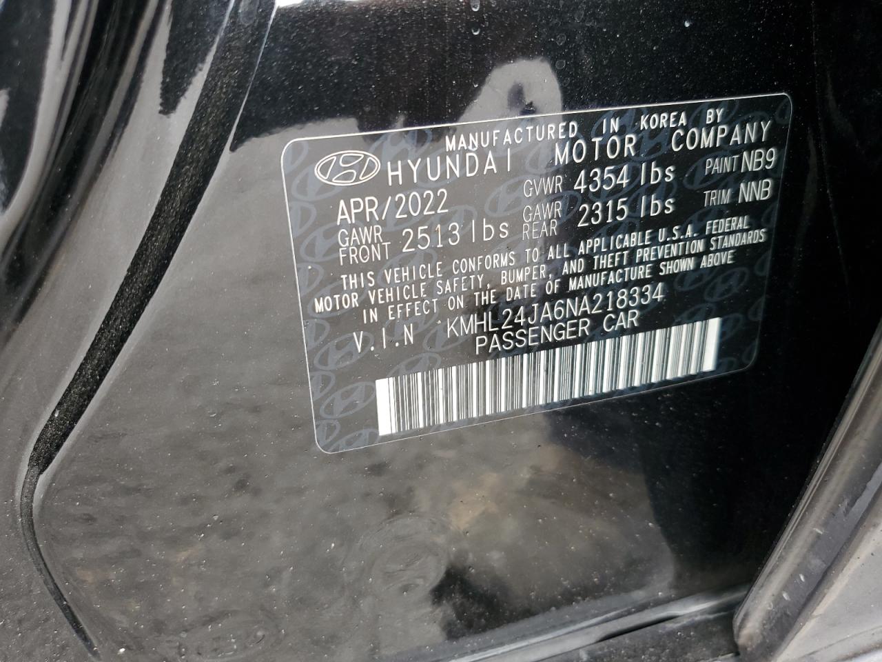 2022 Hyundai Sonata Se VIN: KMHL24JA6NA218334 Lot: 82156985