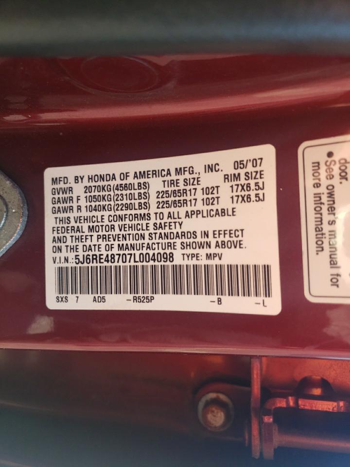 2007 Honda Cr-V Exl VIN: 5J6RE48707L004098 Lot: 71846745