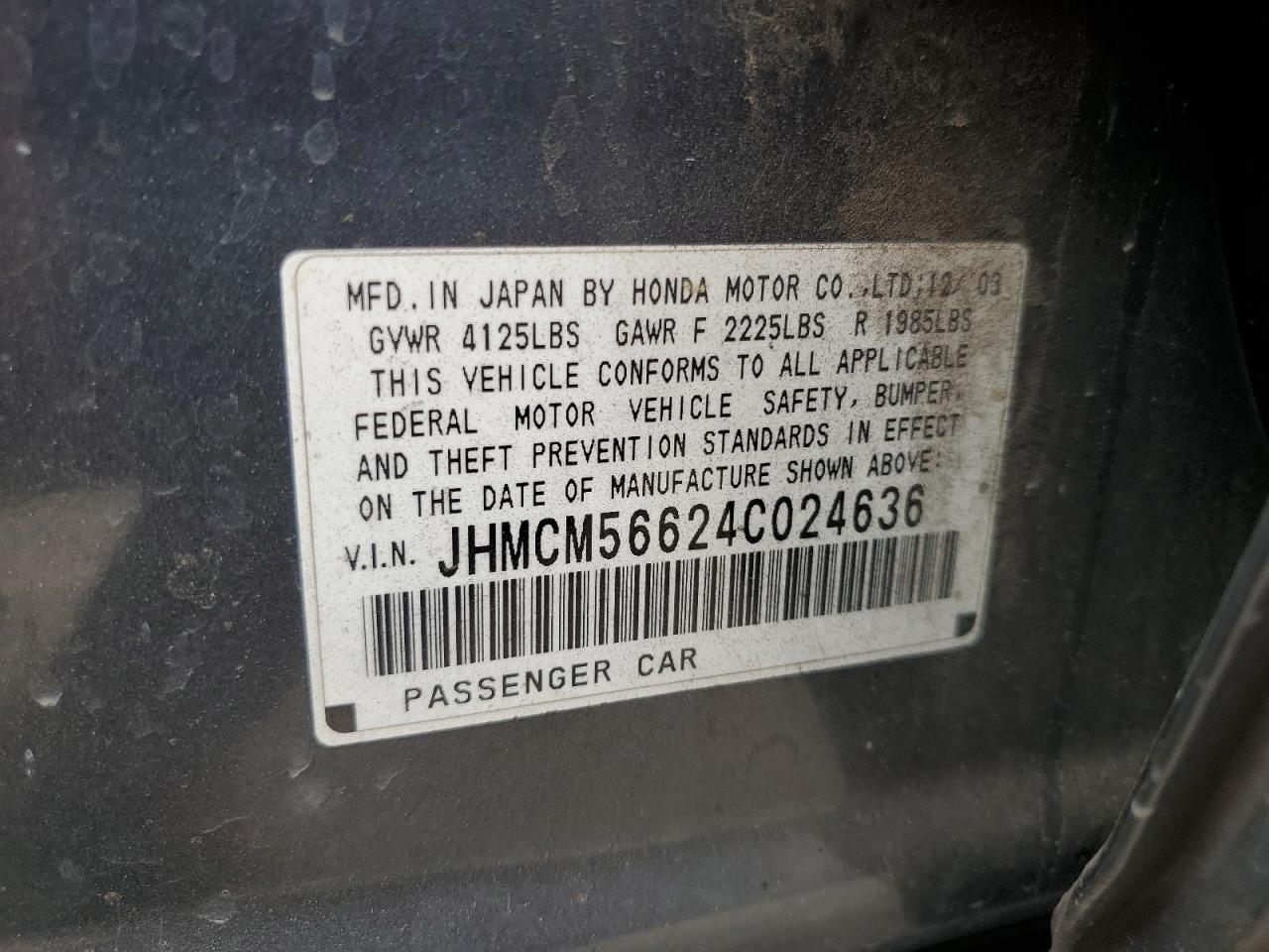2004 Honda Accord Ex VIN: JHMCM56624C024636 Lot: 80917845