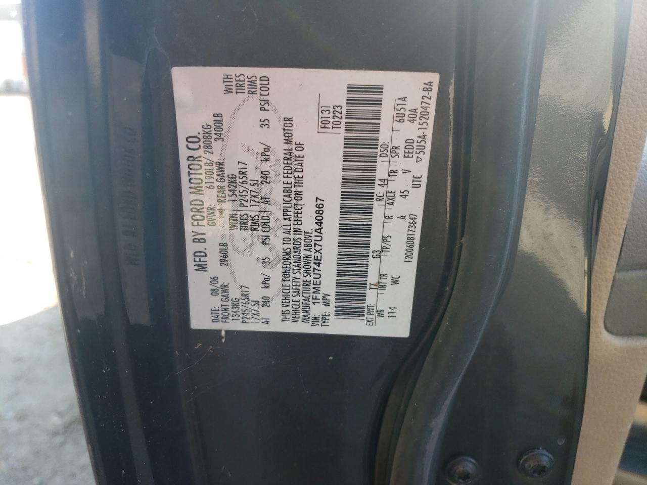 2007 Ford Explorer Eddie Bauer VIN: 1FMEU74EX7UA40867 Lot: 70993795