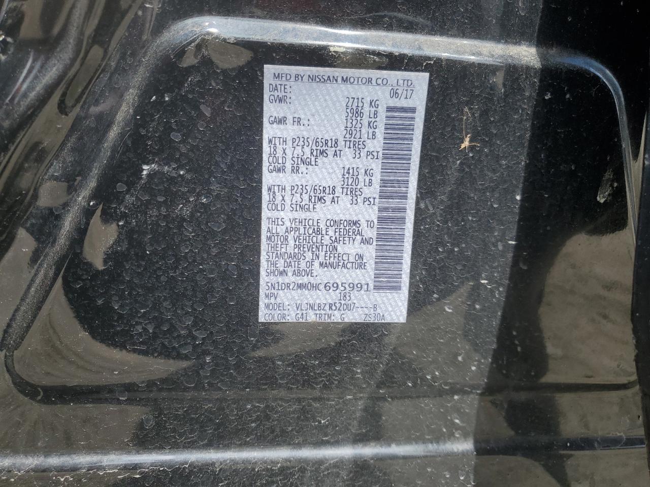 2017 Nissan Pathfinder S VIN: 5N1DR2MM0HC695991 Lot: 82104525