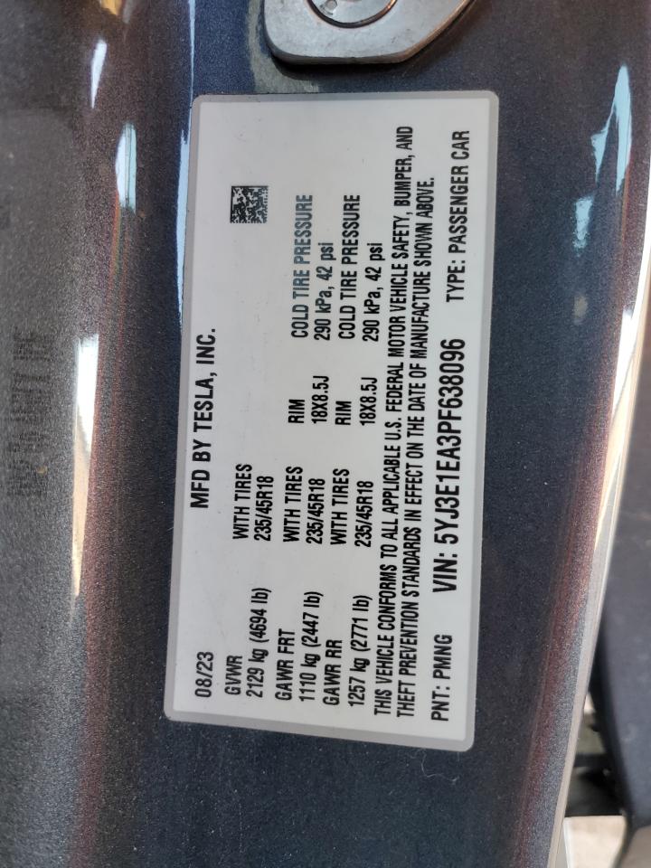 2023 Tesla Model 3 VIN: 5YJ3E1EA3PF638096 Lot: 80865485