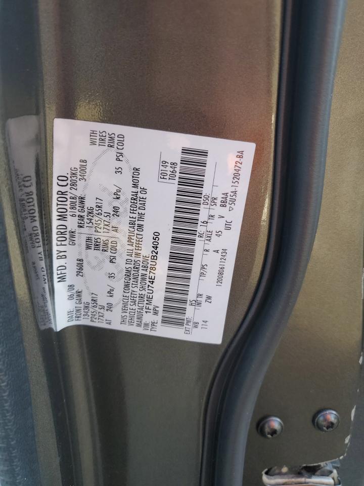 2008 Ford Explorer Eddie Bauer VIN: 1FMEU74E78UB24050 Lot: 82063715