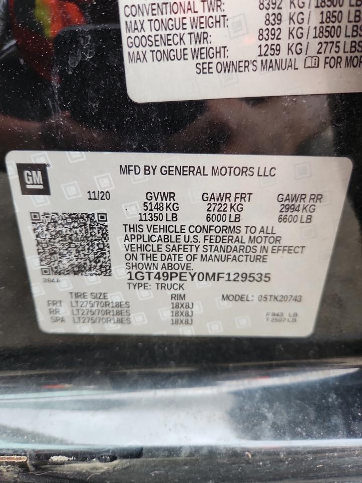 2021 GMC Siera25004Wd VIN: 1GT49PEY0MF129535 Lot: 81432865