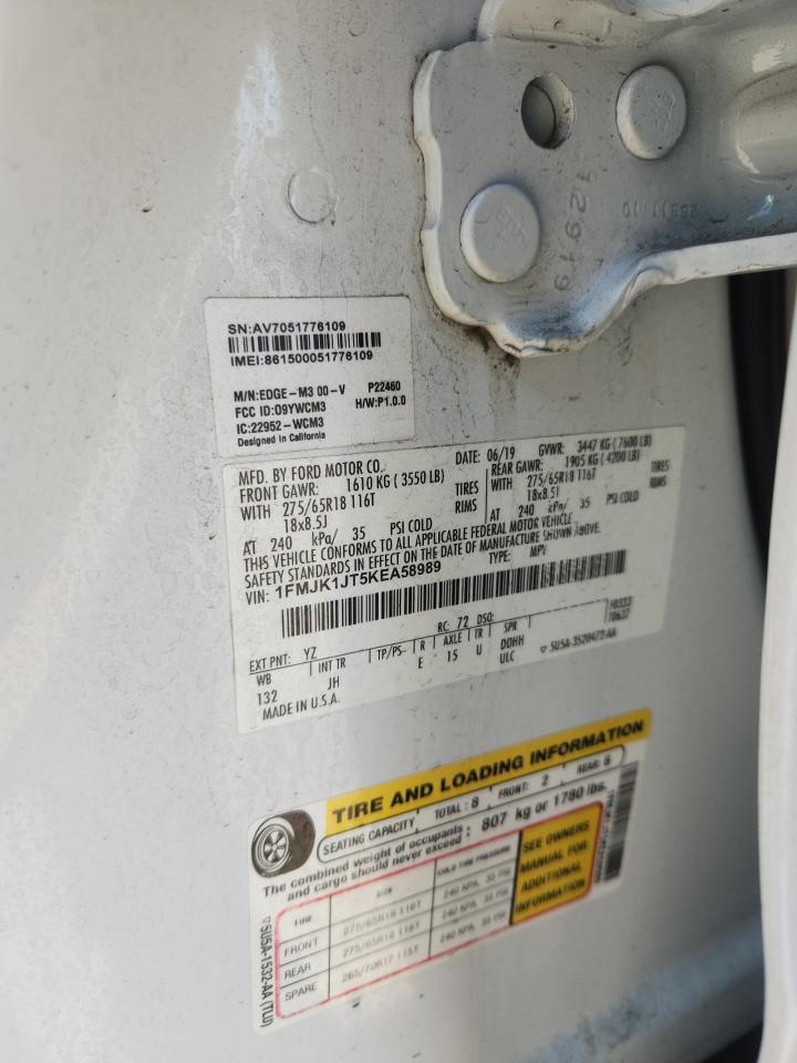 2019 Ford Expedition Max Xlt VIN: 1FMJK1JT5KEA58989 Lot: 71109085