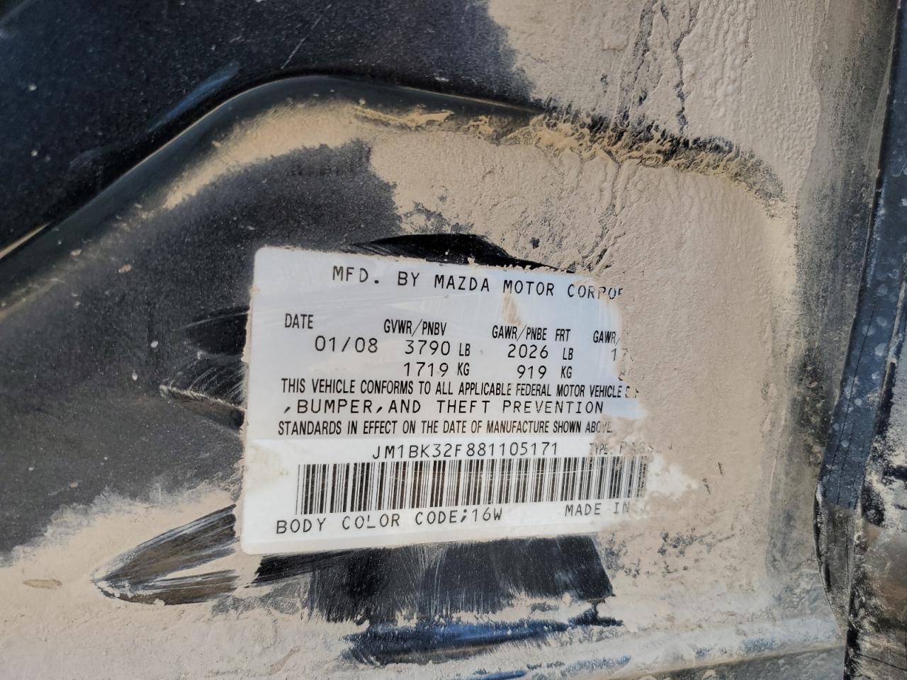 2008 Mazda 3 I VIN: JM1BK32F881105171 Lot: 80101185