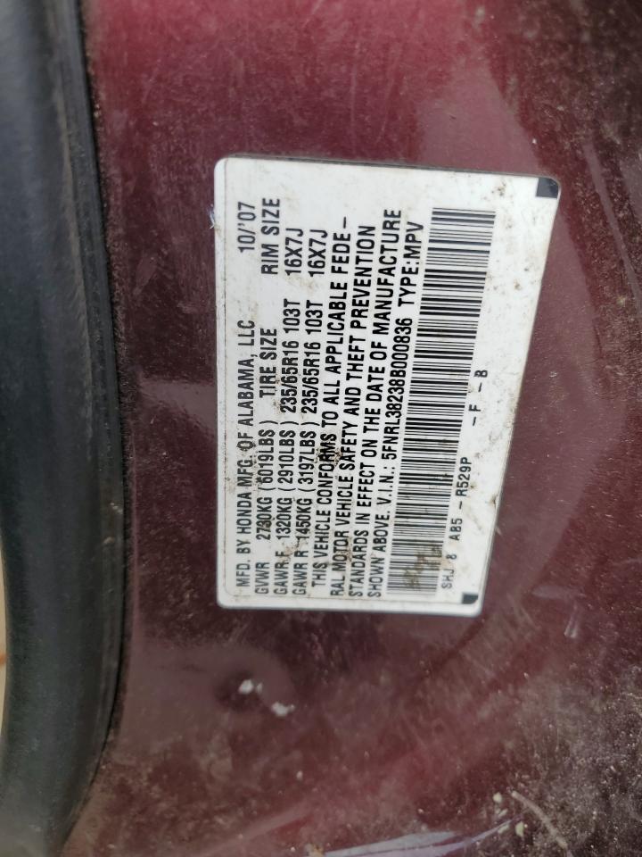 2008 Honda Odyssey Lx VIN: 5FNRL38238B000836 Lot: 82169655