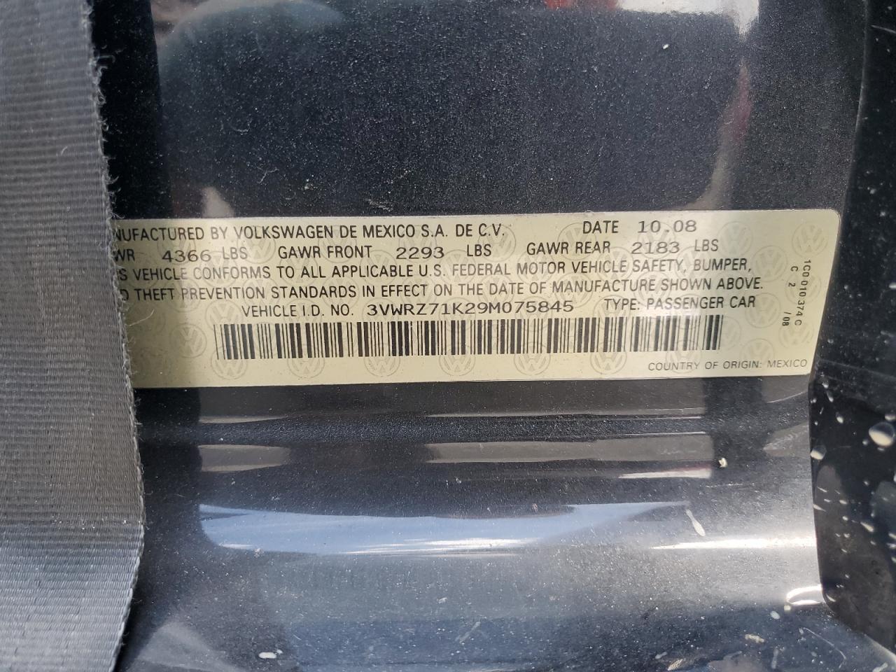 2009 Volkswagen Jetta Se VIN: 3VWRZ71K29M075845 Lot: 71263405