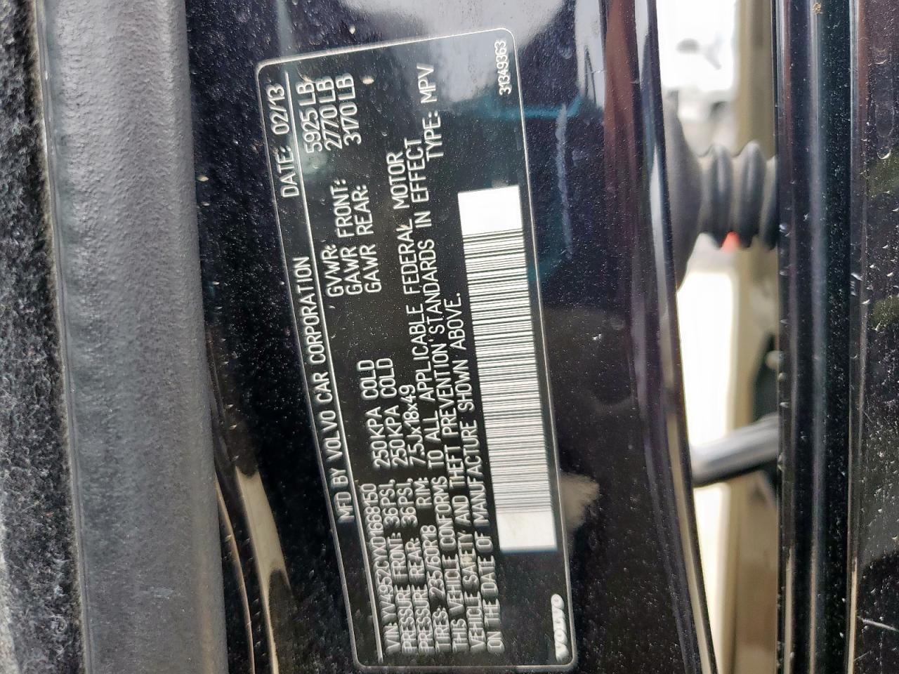 2013 Volvo Xc90 3.2 VIN: YV4952CYXD1668150 Lot: 71902285