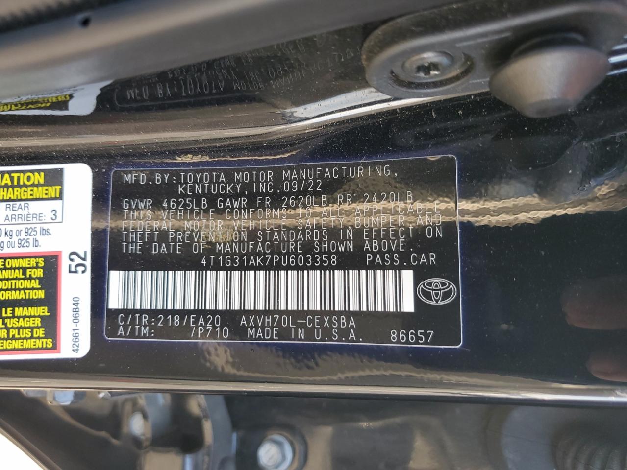 2023 Toyota Camry Se Night Shade VIN: 4T1G31AK7PU603358 Lot: 81951985