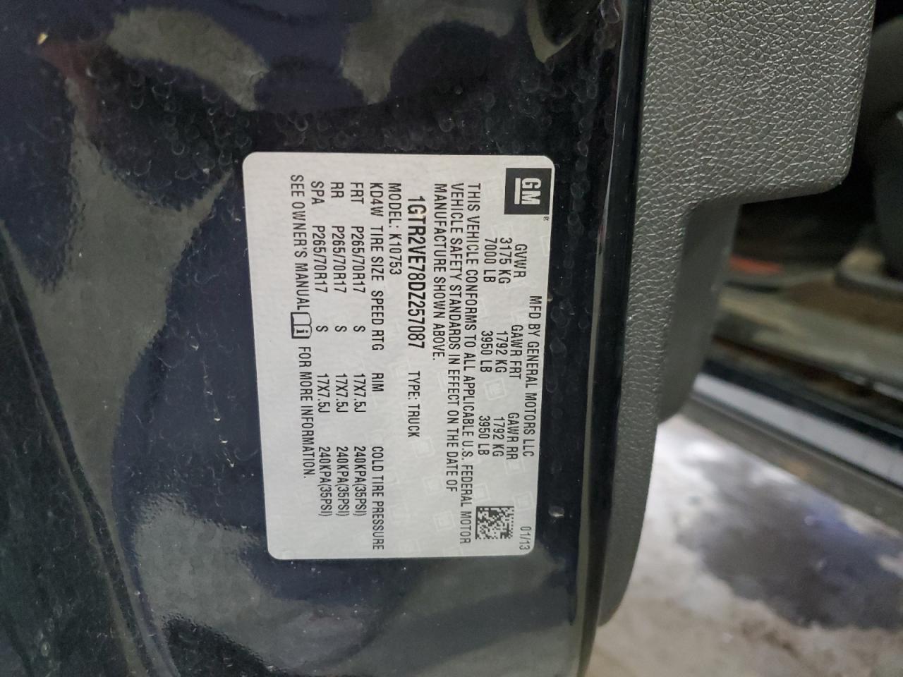 2013 GMC Sierra K1500 Sle VIN: 1GTR2VE78DZ257087 Lot: 70910825