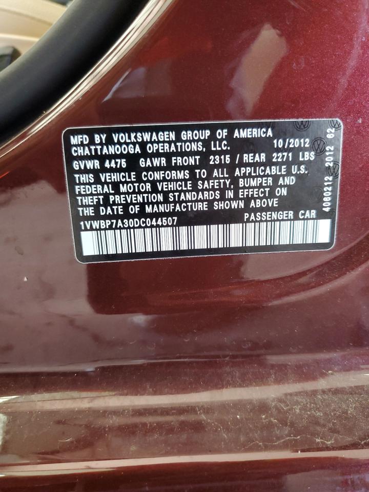 2013 Volkswagen Passat Se VIN: 1VWBP7A30DC044507 Lot: 84410765