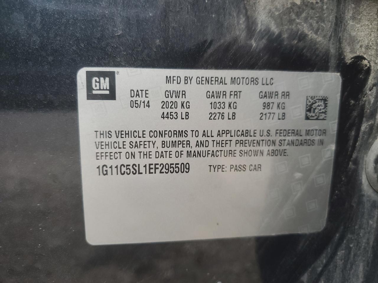 2014 Chevrolet Malibu 1Lt VIN: 1G11C5SL1EF295509 Lot: 80676605