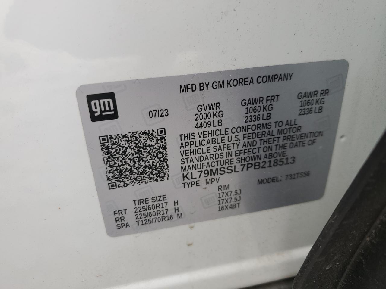 2023 Chevrolet Trailblazer Activ VIN: KL79MSSL7PB218513 Lot: 81905895