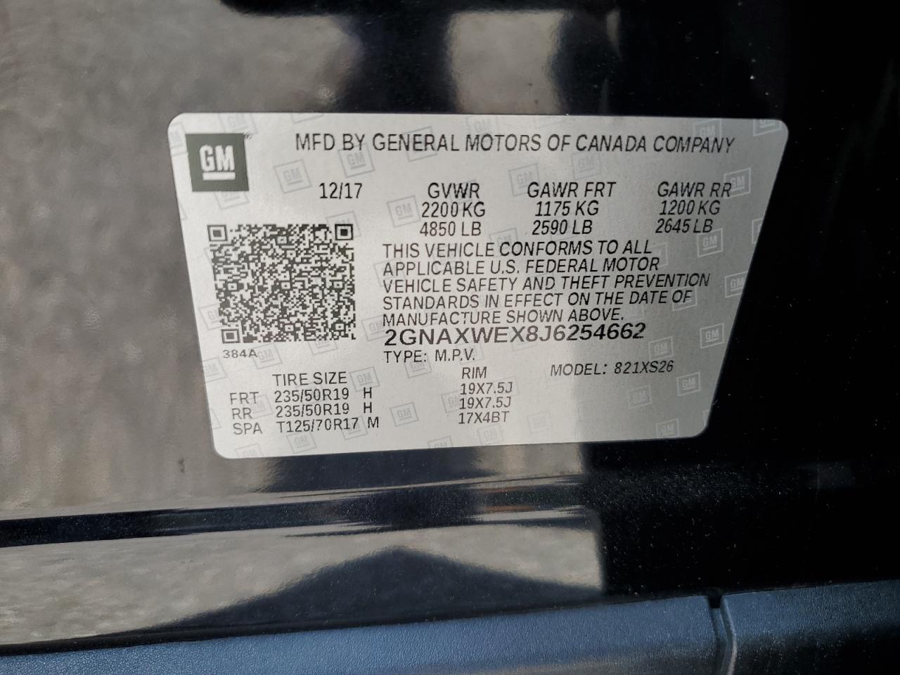 2018 Chevrolet Equinox Premier VIN: 2GNAXWEX8J6254662 Lot: 72054665