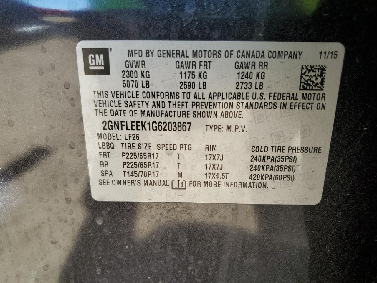 2016 Chevrolet Equinox Ls VIN: 2GNFLEEK1G6203867 Lot: 81446205