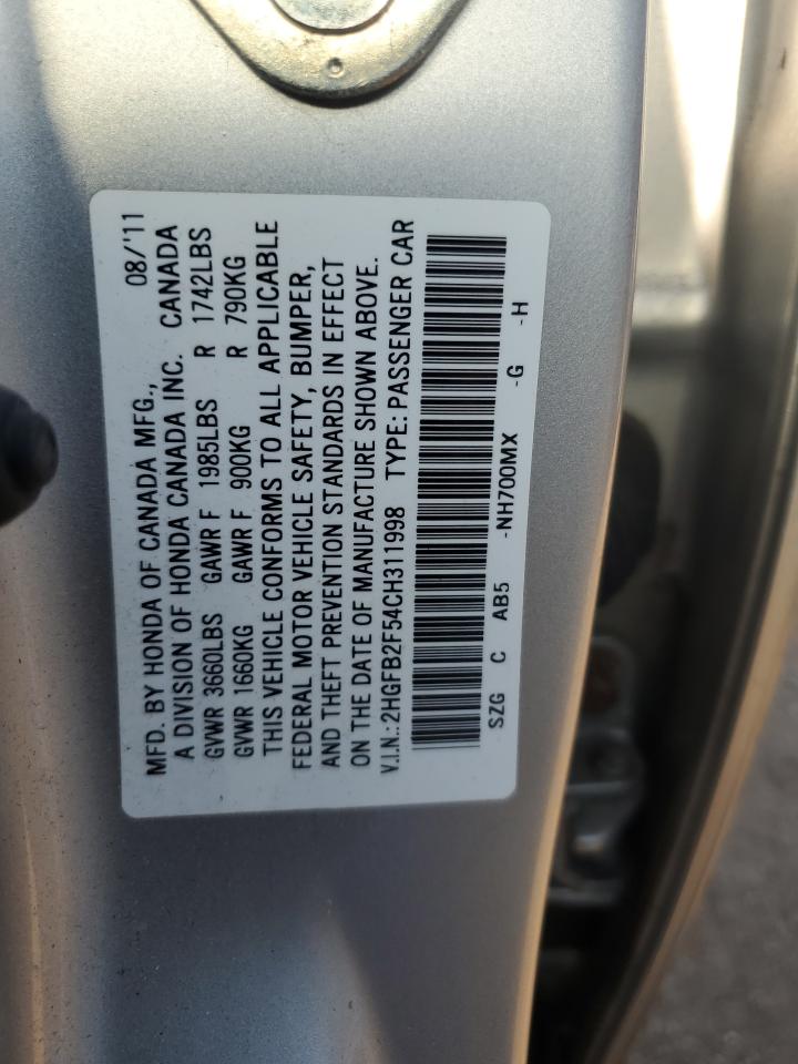 2012 Honda Civic Lx VIN: 2HGFB2F54CH311998 Lot: 84371035