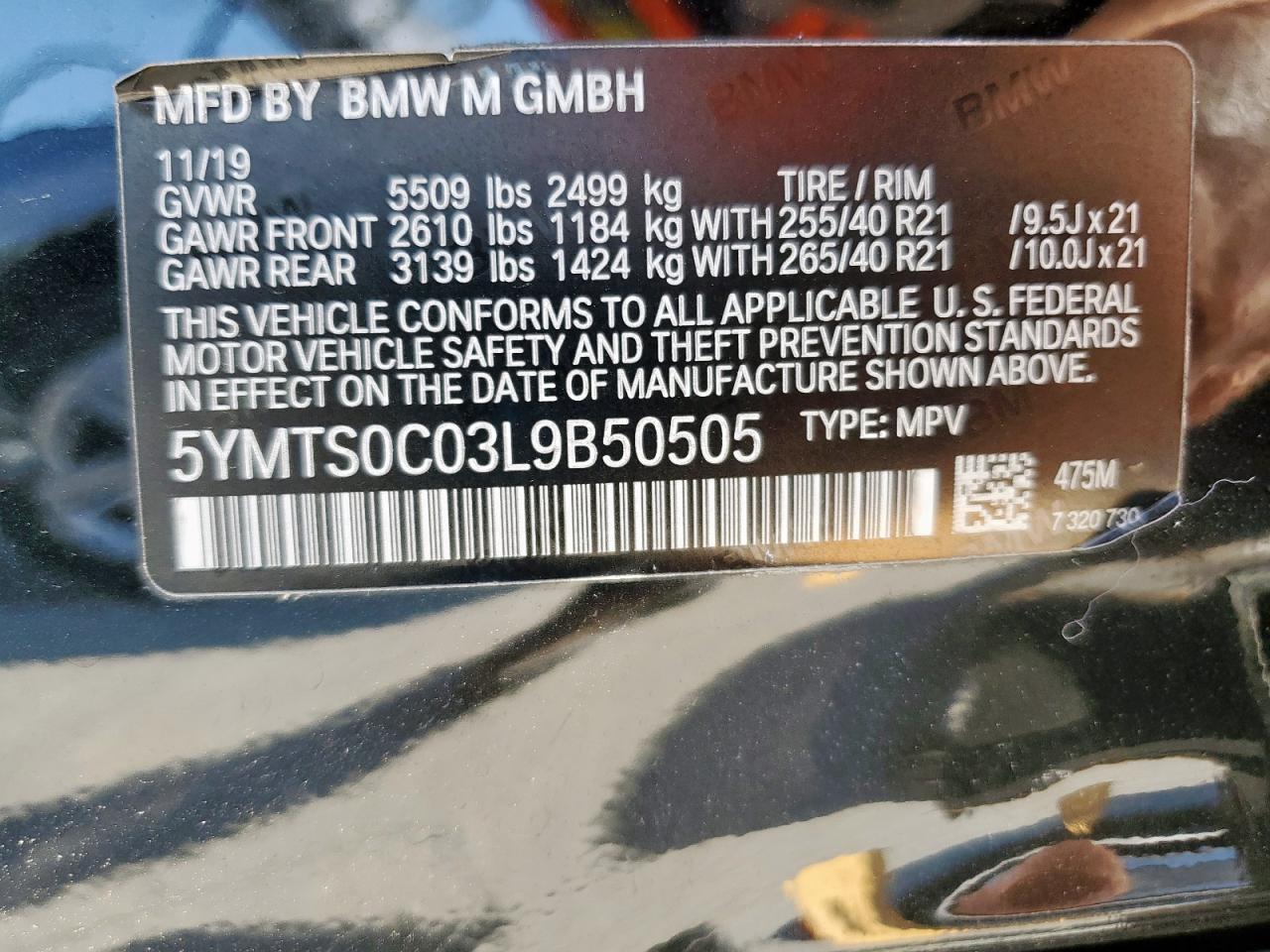 2020 BMW X3 M Competition VIN: 5YMTS0C03L9B50505 Lot: 71831005