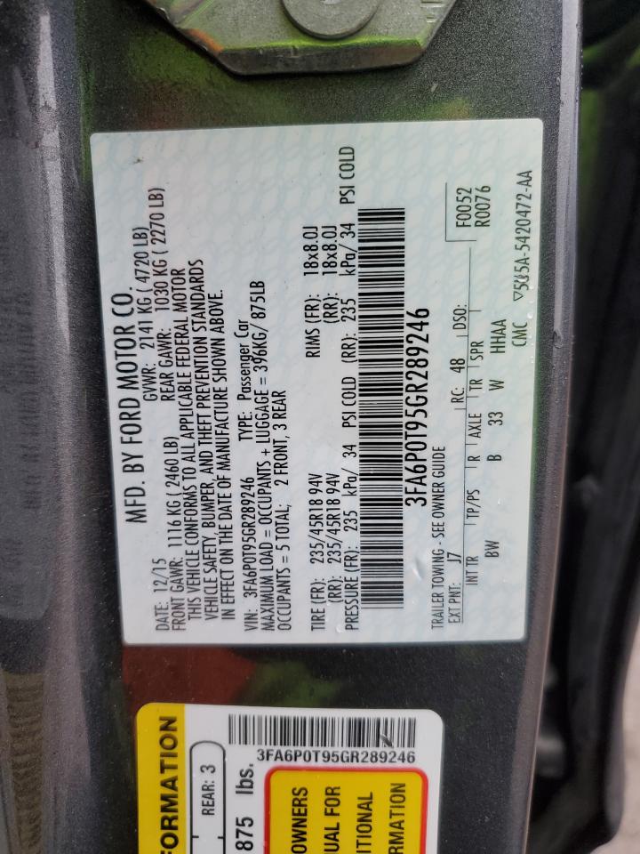 2016 Ford Fusion Se VIN: 3FA6P0T95GR289246 Lot: 83791695