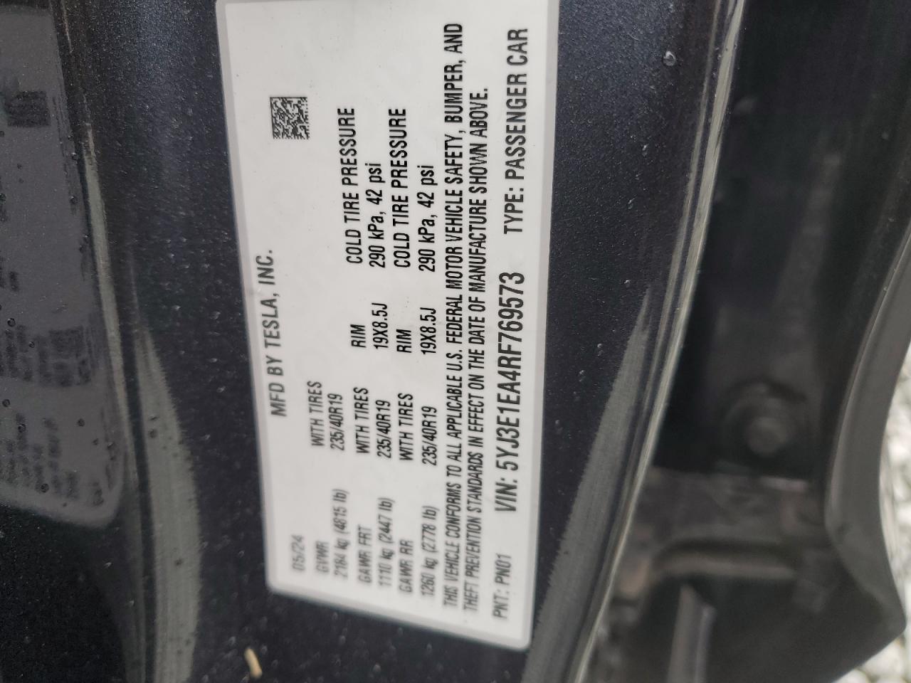 2024 Tesla Model 3 VIN: 5YJ3E1EA4RF769573 Lot: 81865805