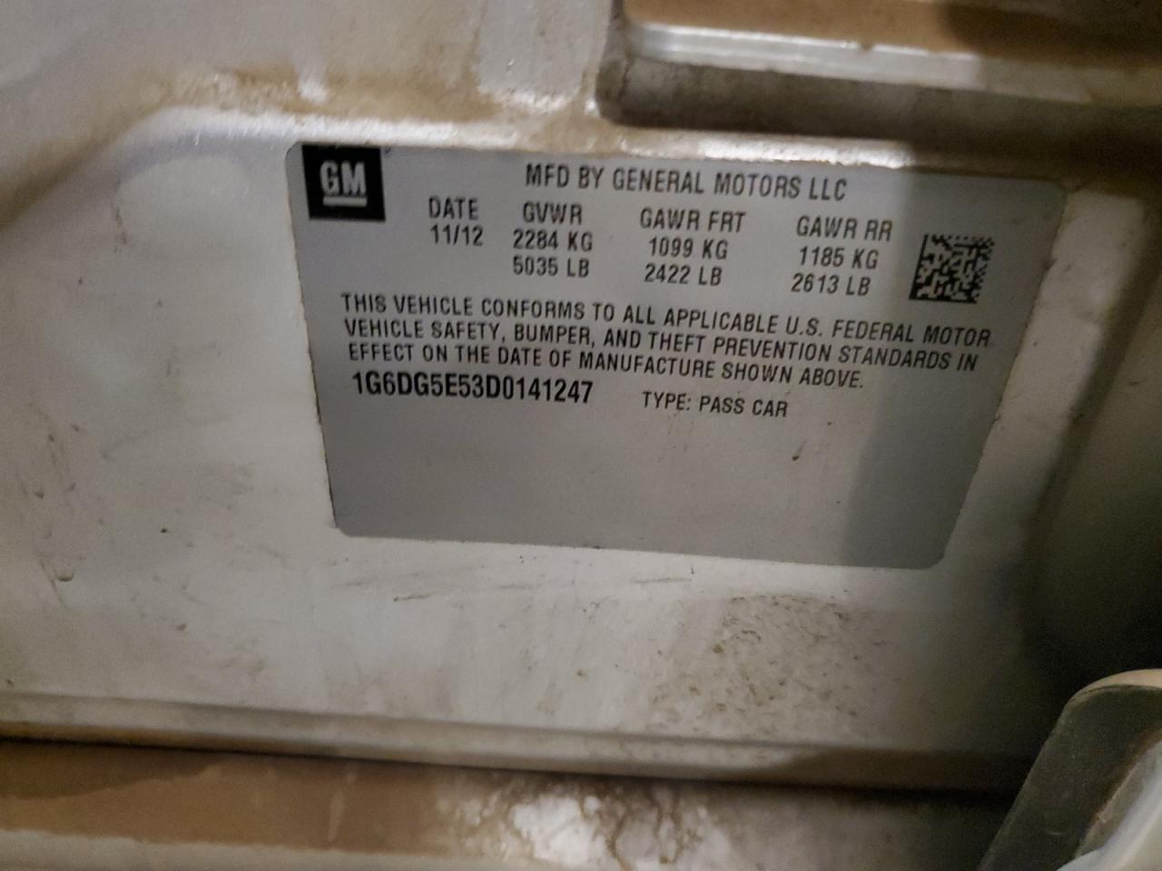 2013 Cadillac Cts Luxury Collection VIN: 1G6DG5E53D0141247 Lot: 71523945