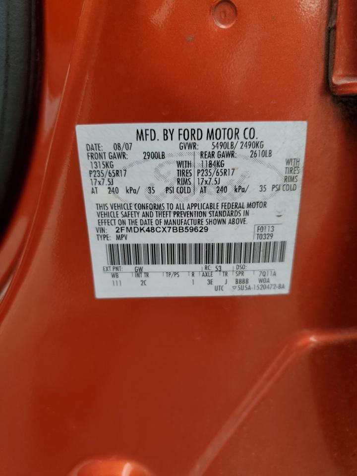 2007 Ford Edge Sel VIN: 2FMDK48CX7BB59629 Lot: 81565305