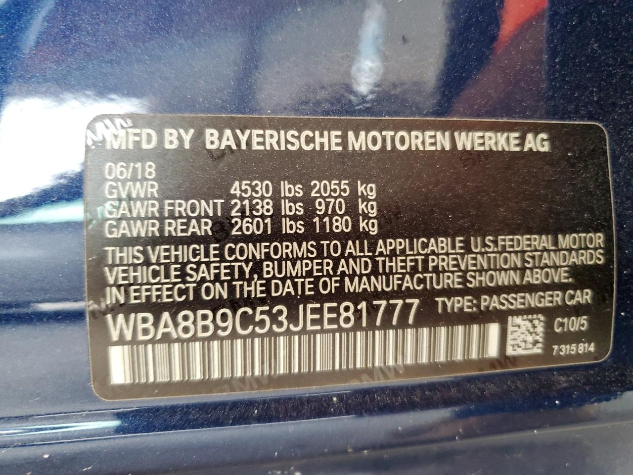 2018 BMW 330 I VIN: WBA8B9C53JEE81777 Lot: 81650585