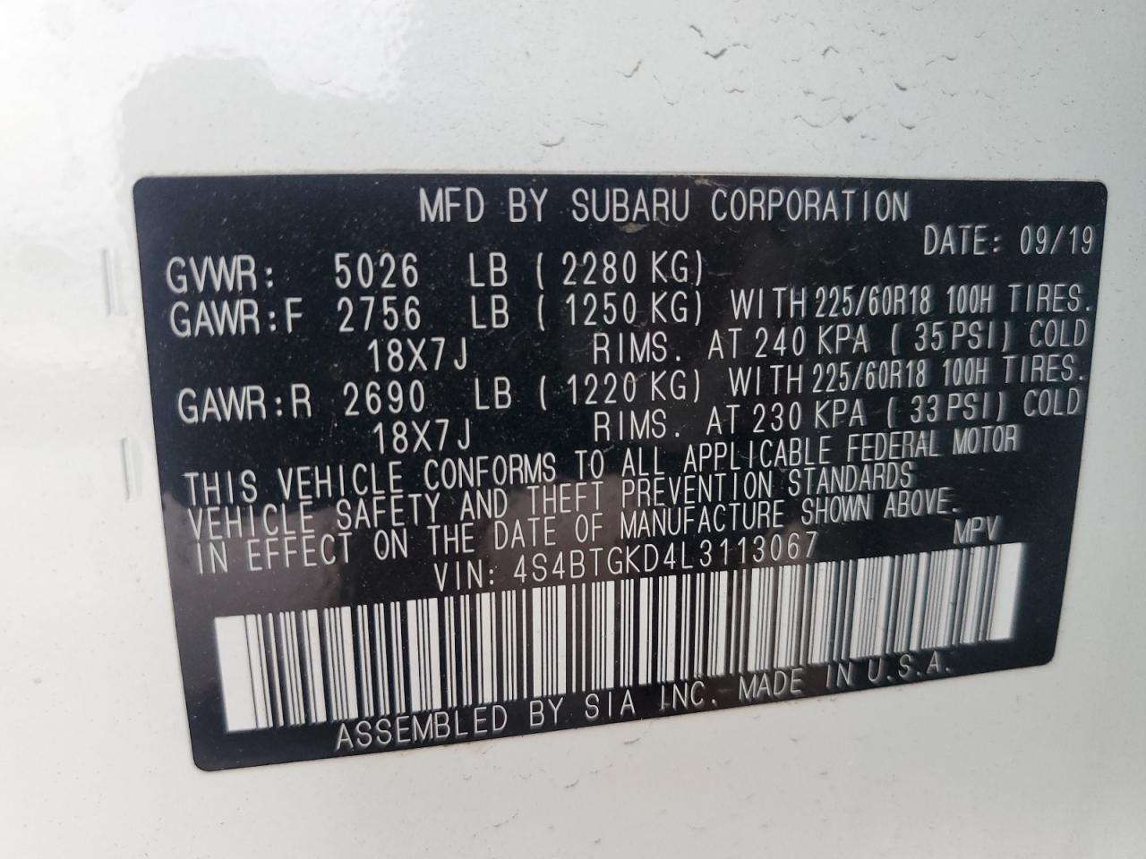 2020 Subaru Outback Onyx Edition Xt VIN: 4S4BTGKD4L3113067 Lot: 81782535