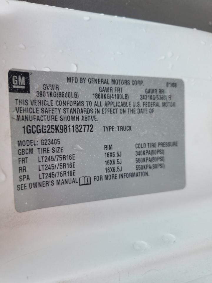 2008 Chevrolet Express G2500 VIN: 1GCGG25K981182772 Lot: 70751575
