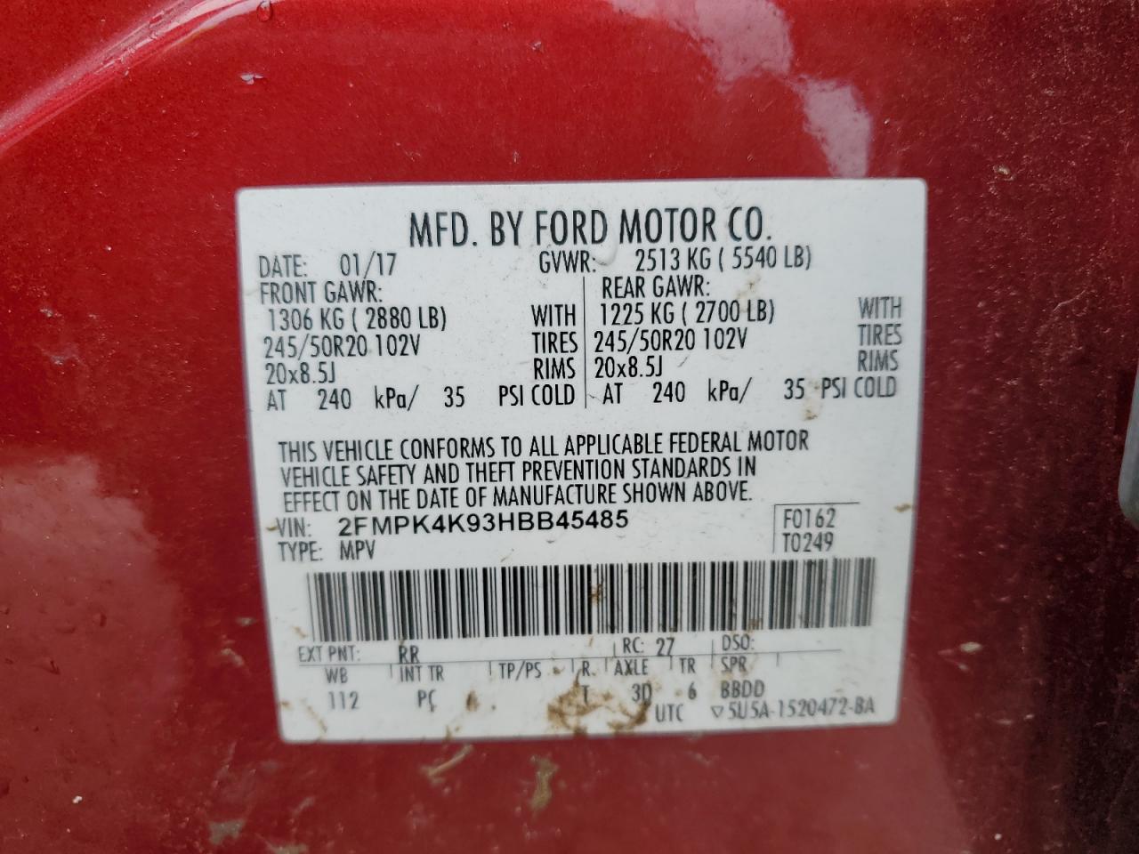 2017 Ford Edge Titanium VIN: 2FMPK4K93HBB45485 Lot: 81155845