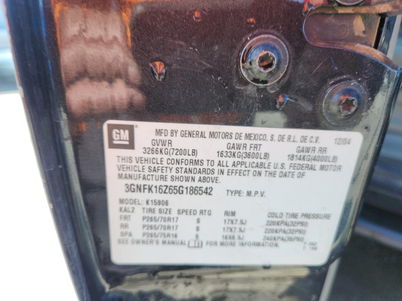 2005 Chevrolet Suburban K1500 VIN: 3GNFK16Z65G186542 Lot: 81463155