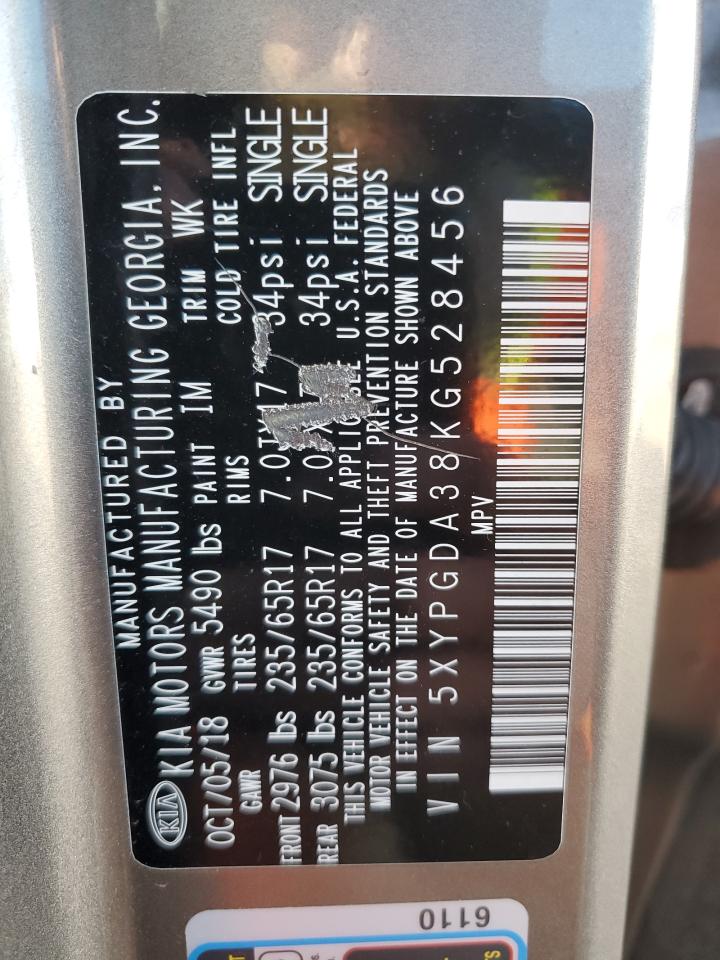 2019 Kia Sorento L VIN: 5XYPGDA38KG528456 Lot: 86302845