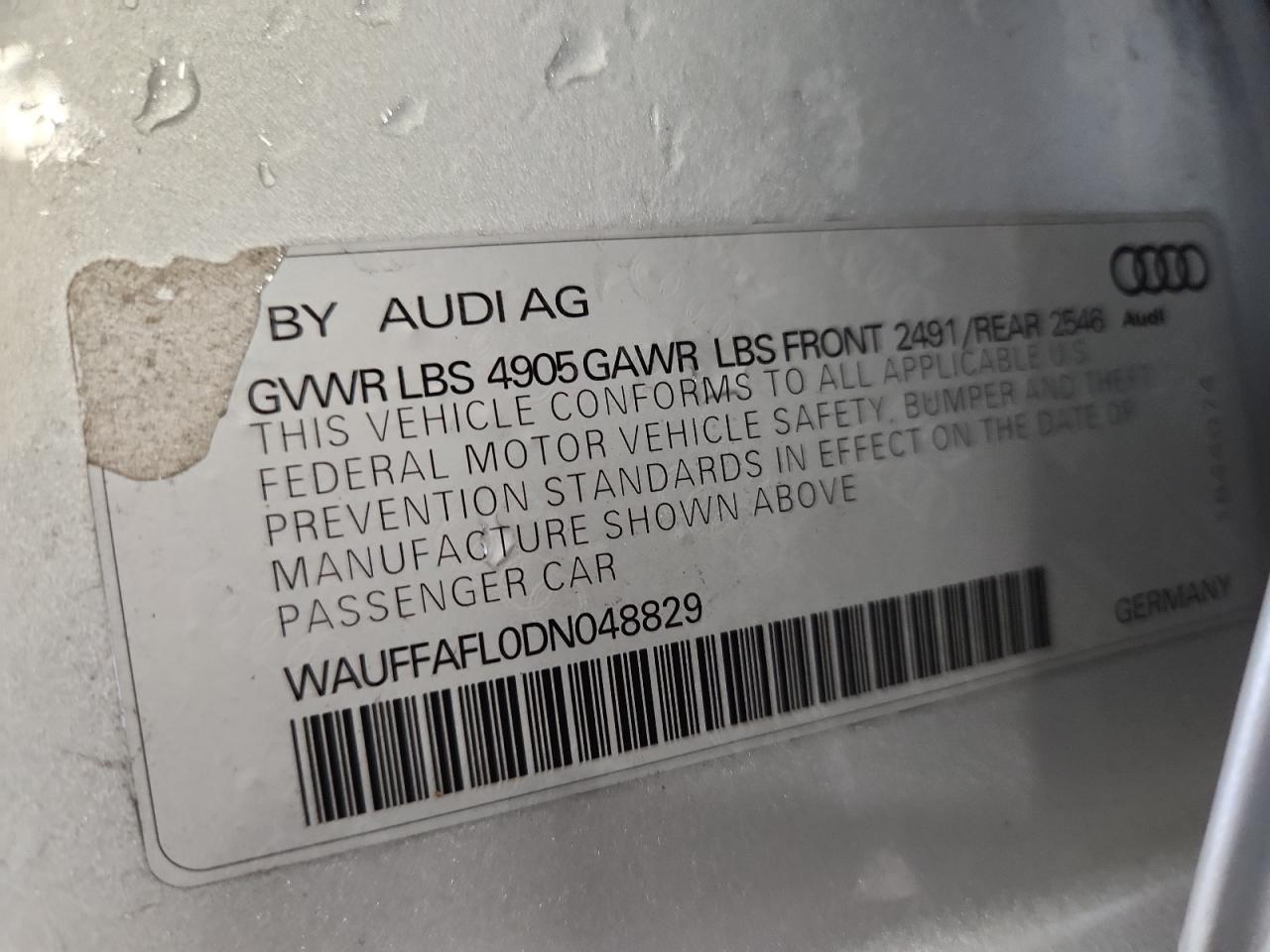 2013 Audi A4 Premium Plus VIN: WAUFFAFL0DN048829 Lot: 71213305