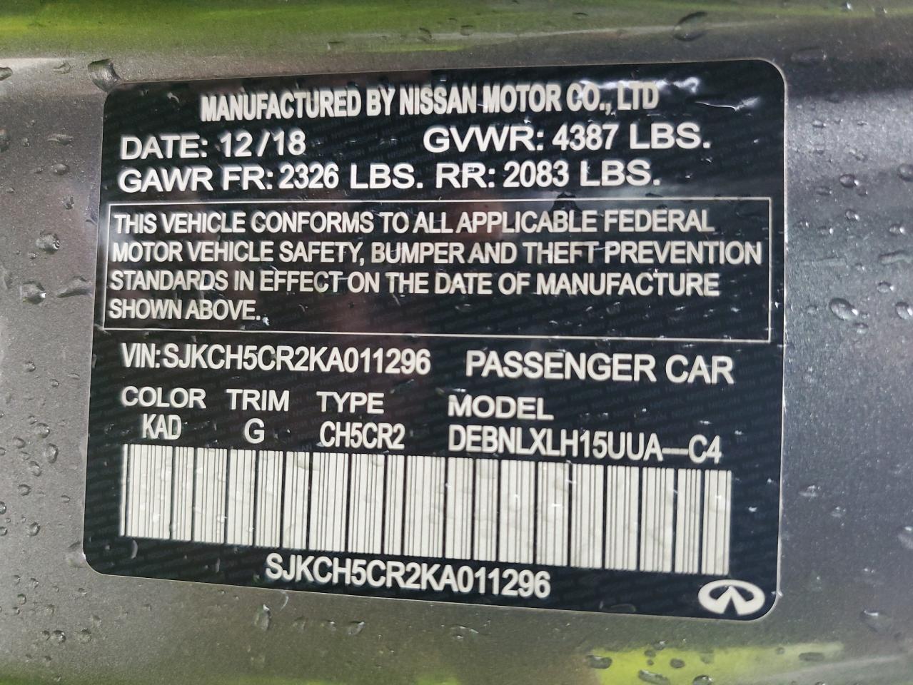 2019 Infiniti Qx30 Luxe VIN: SJKCH5CR2KA011296 Lot: 84253265