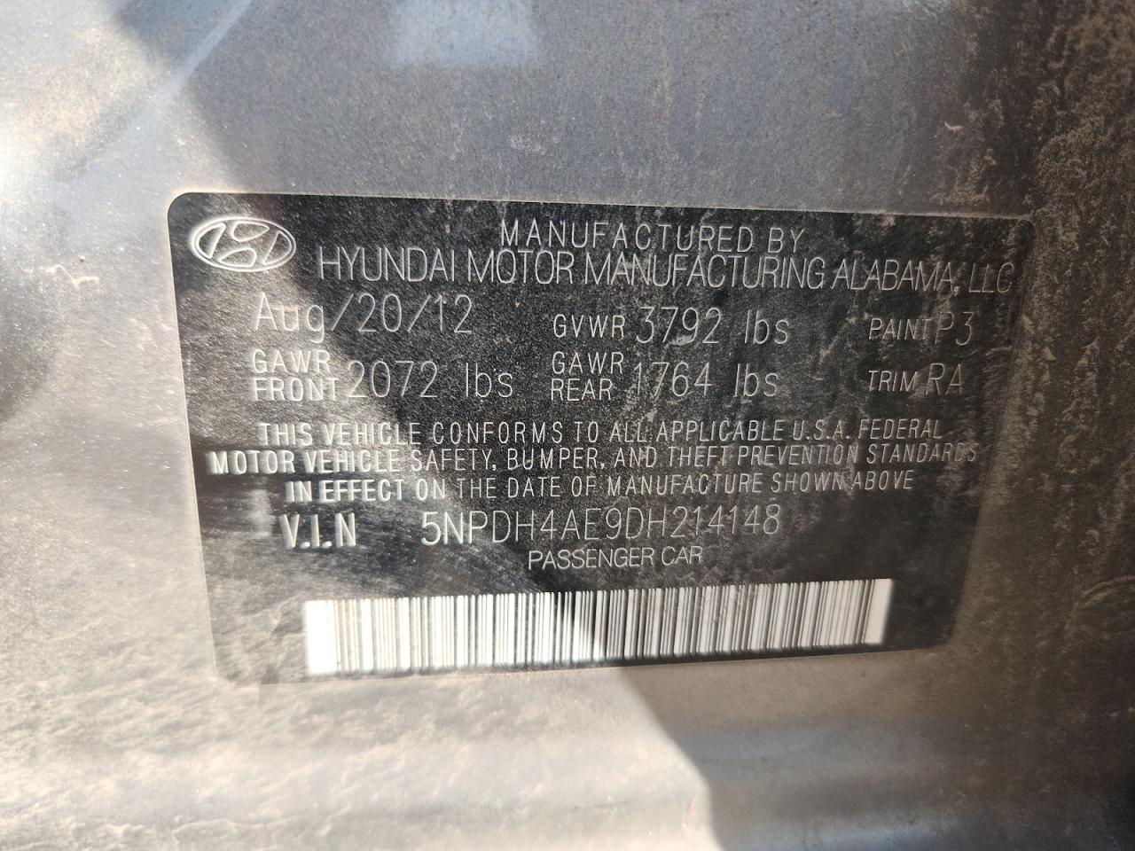 2013 Hyundai Elantra Gls VIN: 5NPDH4AE9DH214148 Lot: 81777725