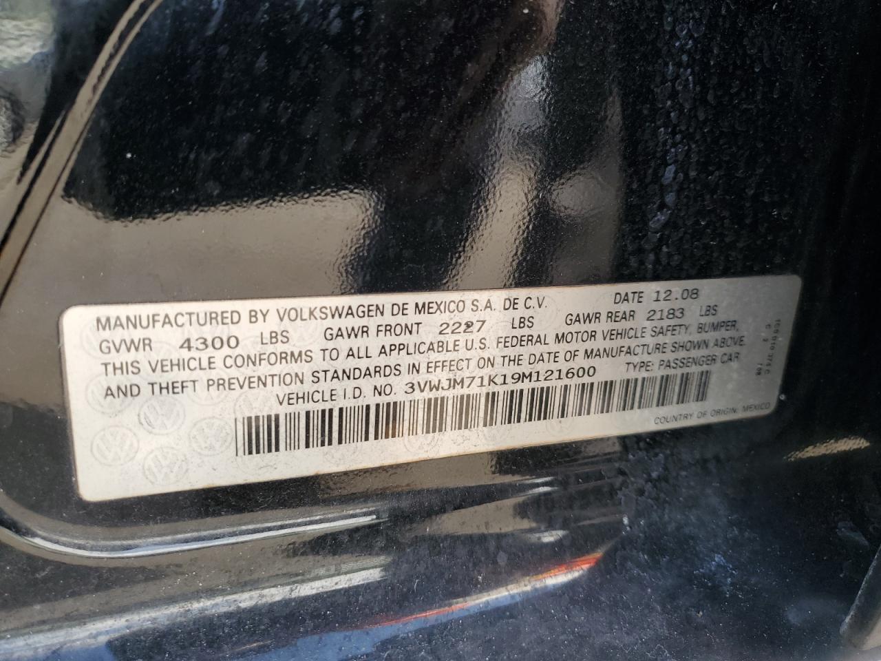 2009 Volkswagen Jetta S VIN: 3VWJM71K19M121600 Lot: 81466545