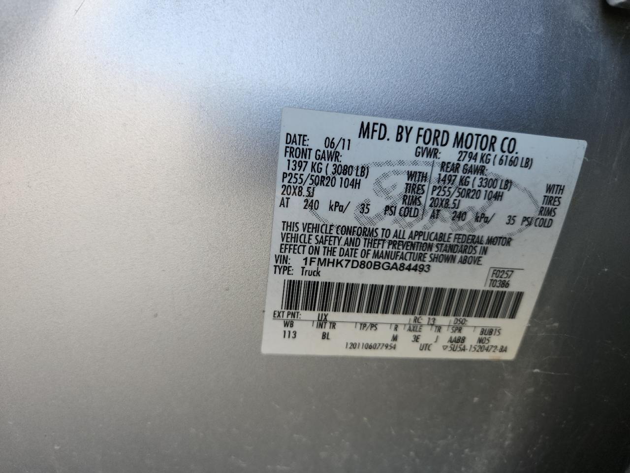 2011 Ford Explorer Xlt VIN: 1FMHK7D80BGA84493 Lot: 80693055