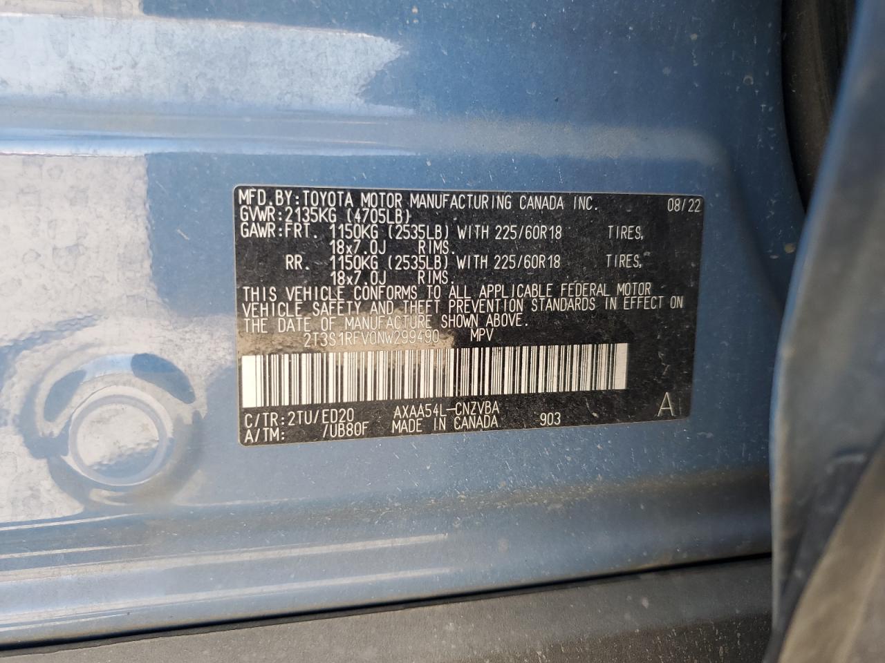 2022 Toyota Rav4 Trd Off Road VIN: 2T3S1RFV0NW299490 Lot: 70771845