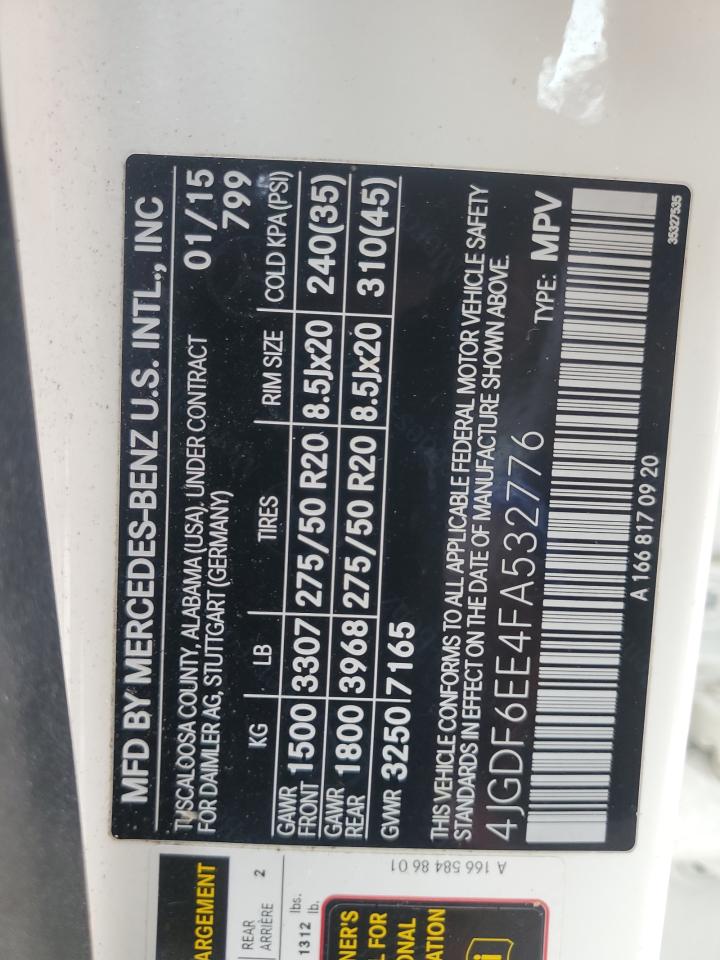 2015 Mercedes-Benz Gl 450 4Matic VIN: 4JGDF6EE4FA532776 Lot: 81417345