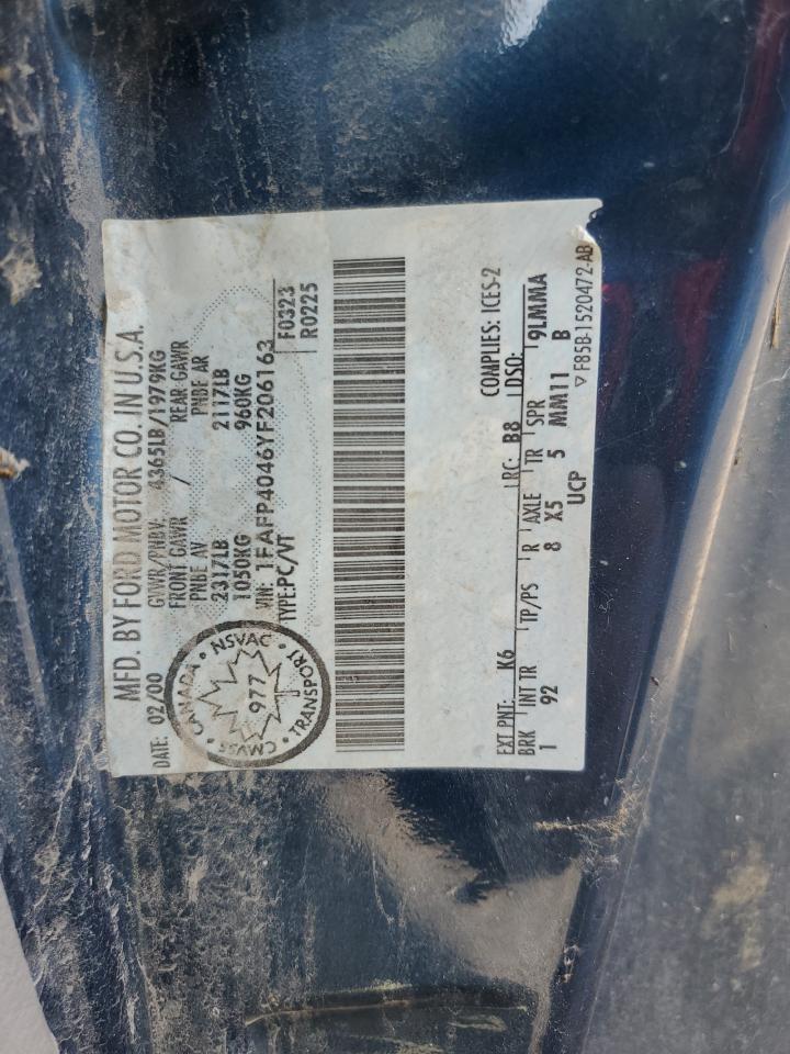 2000 Ford Mustang VIN: 1FAFP4046YF206163 Lot: 81810035