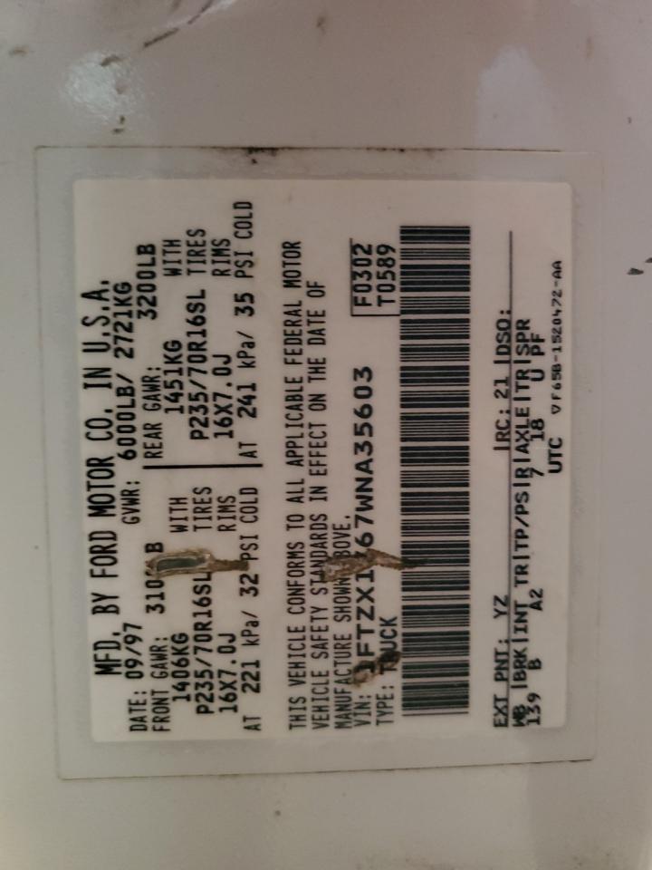 1998 Ford F150 VIN: 1FTZX1767WNA35603 Lot: 71308065