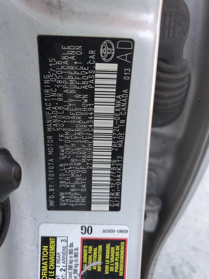 2015 Toyota Corolla L VIN: 2T1BURHEXFC434491 Lot: 84767725