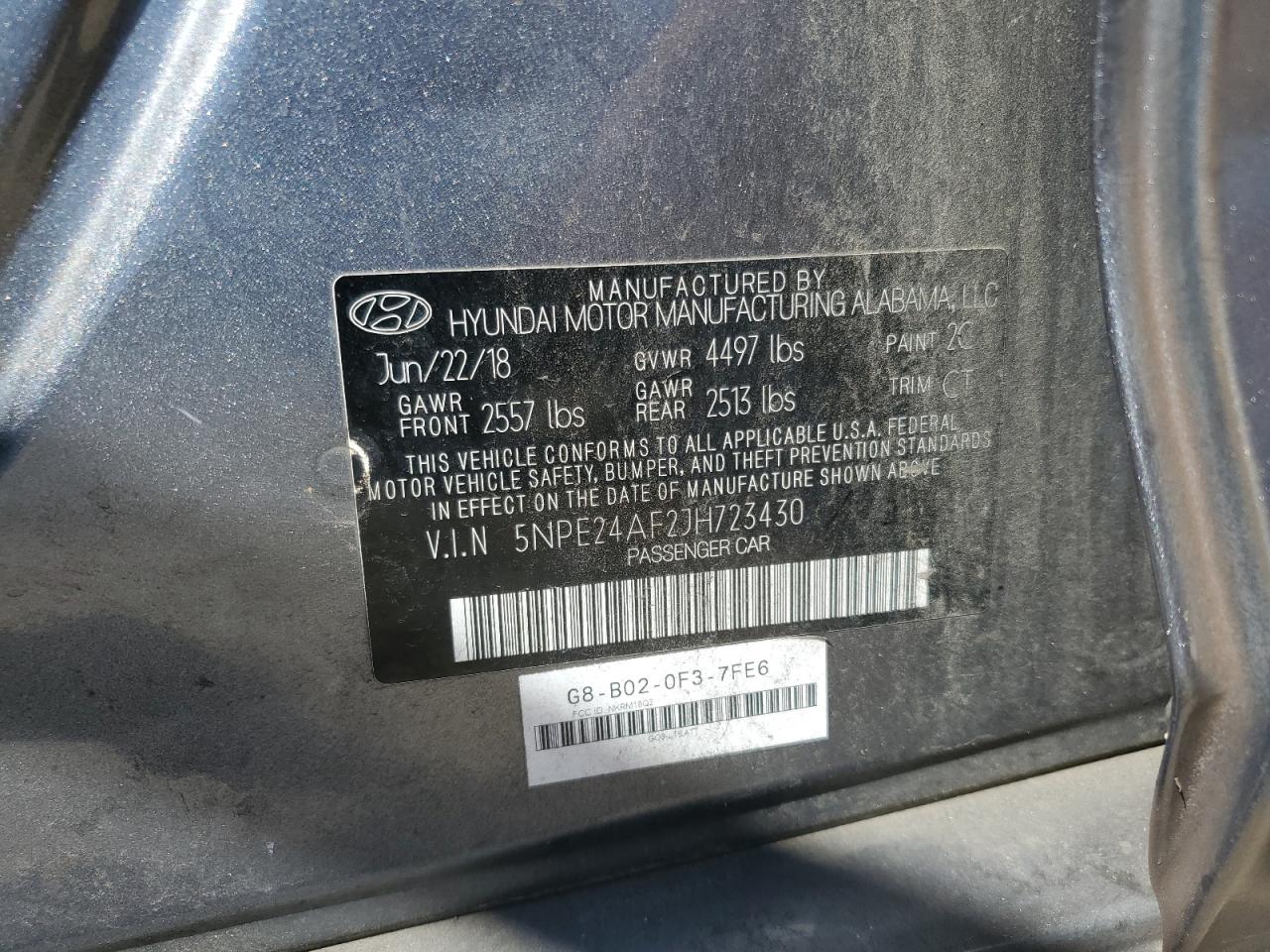 2018 Hyundai Sonata Se VIN: 5NPE24AF2JH723430 Lot: 71972555