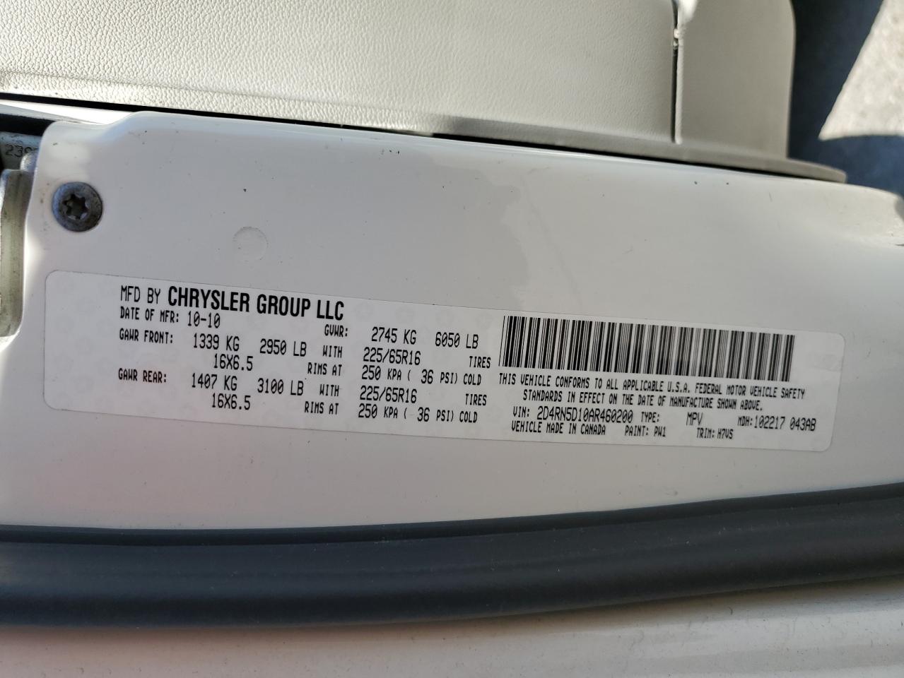 2010 Dodge Grand Caravan Sxt VIN: 2D4RN5D10AR460200 Lot: 71303905