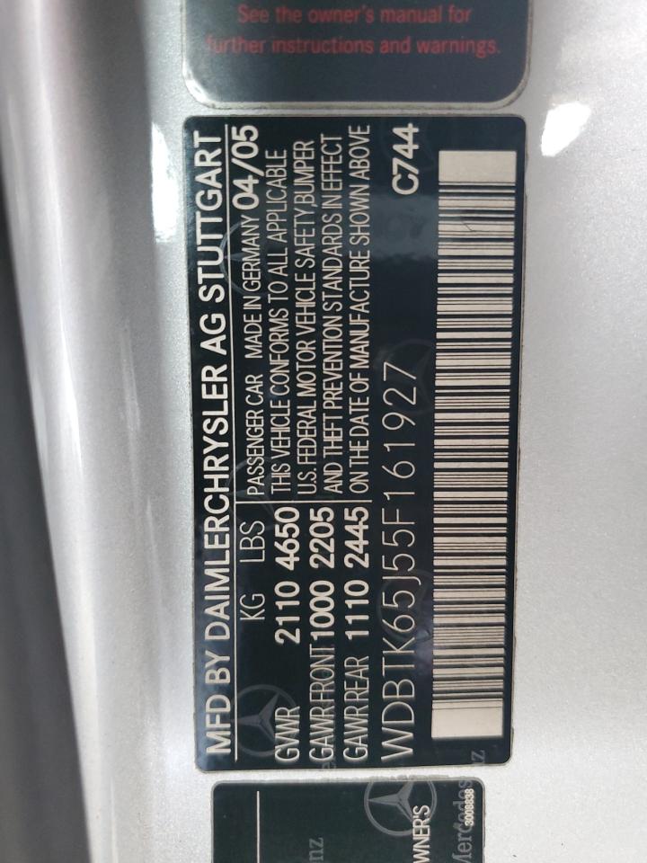 2005 Mercedes-Benz Clk 320 VIN: WDBTK65J55F161927 Lot: 80221675