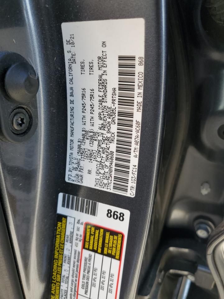 2022 Toyota Tacoma Double Cab VIN: 3TMCZ5AN0NM460600 Lot: 83768385