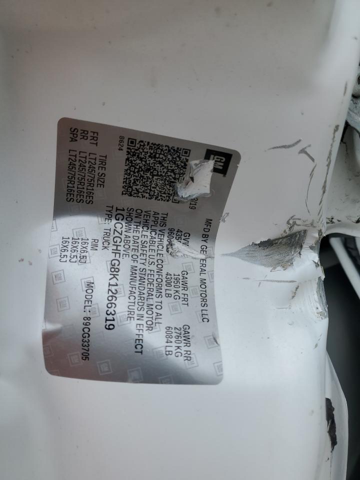 2019 Chevrolet Express G3500 VIN: 1GCZGHFG8K1266319 Lot: 81297085